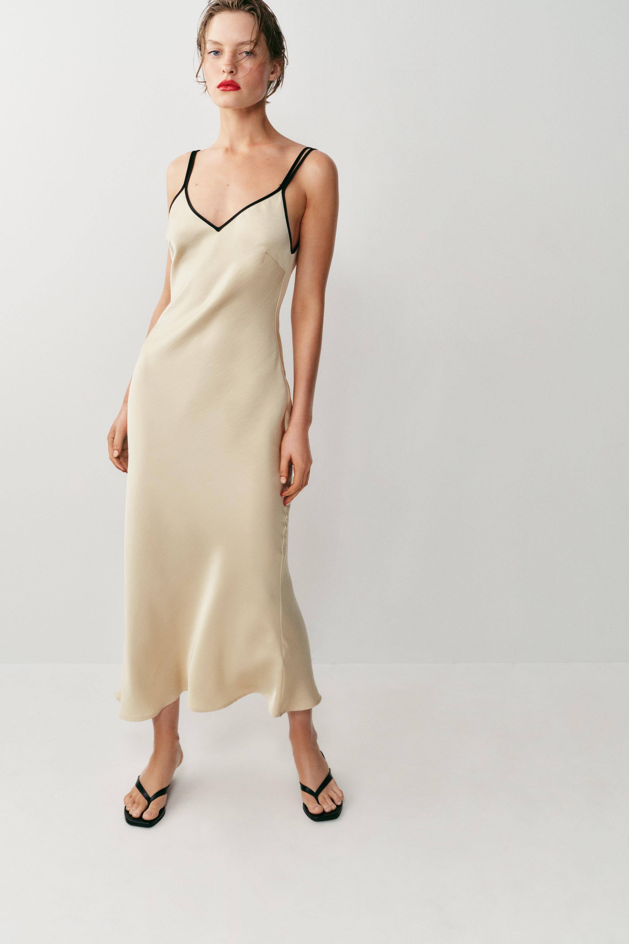 SATIN MIDI DRESS WITH CONTRAST PIPING